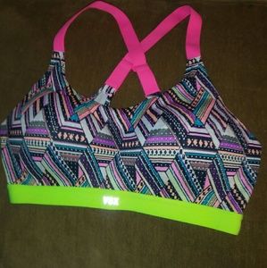 VSX size 34D strappy bright tribal sports bra EUC